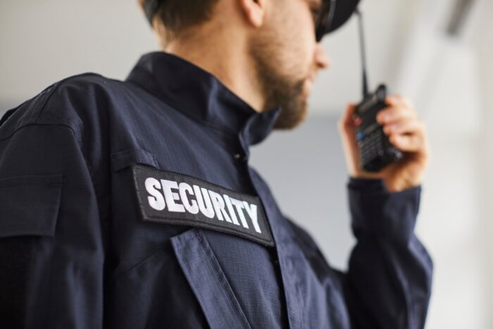 Closeup of a badge of a security guard